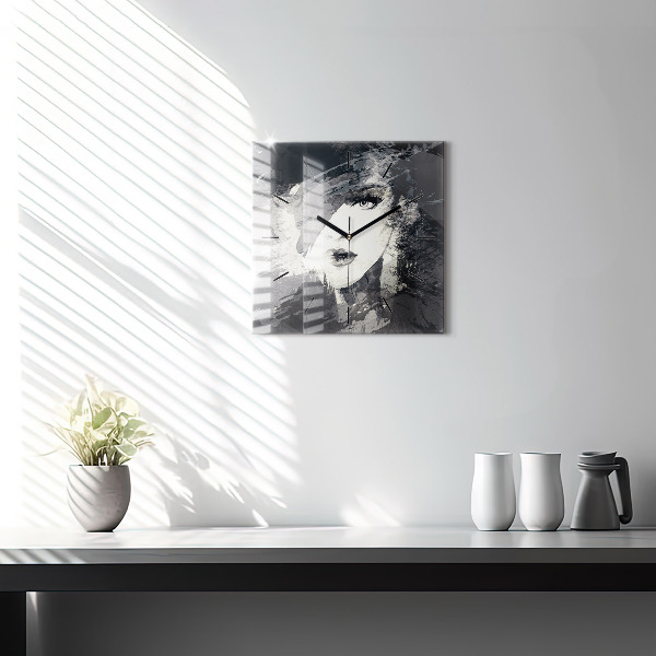 Skleněné hodiny čtvercové Žena - akvarel