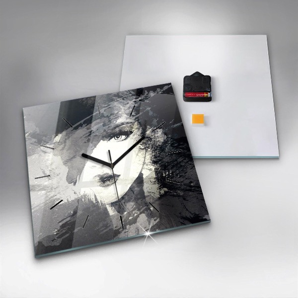 Skleněné hodiny čtvercové Žena - akvarel