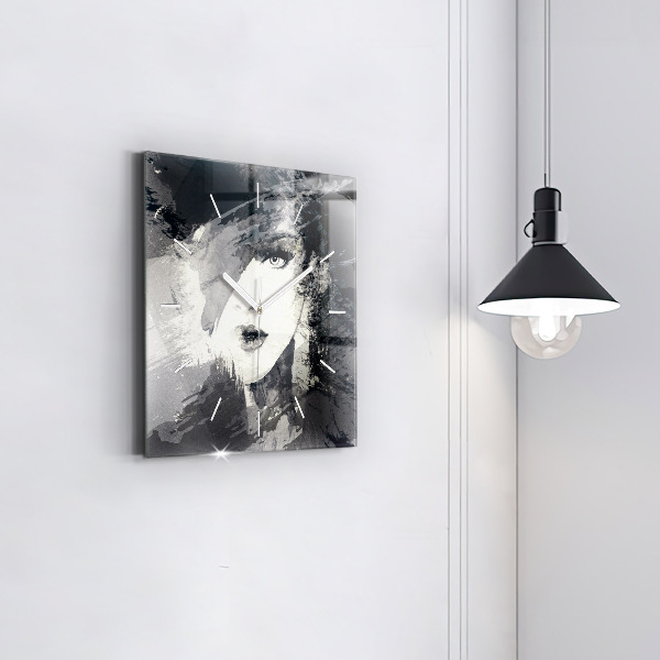 Skleněné hodiny čtvercové Žena - akvarel