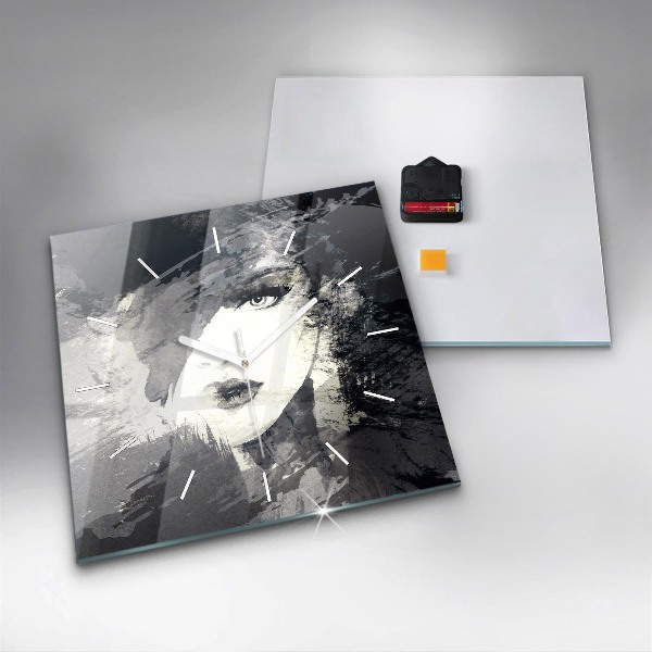 Skleněné hodiny čtvercové Žena - akvarel