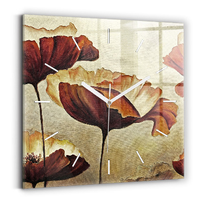 Skleněné hodiny čtvercové Malované máky