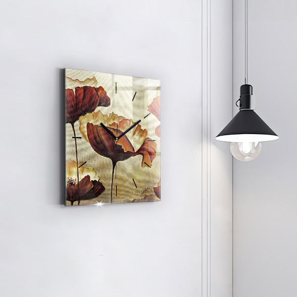 Skleněné hodiny čtvercové Malované máky