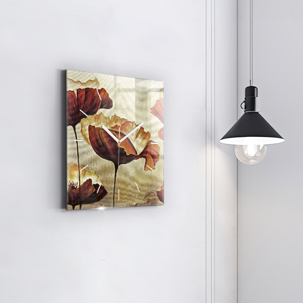 Skleněné hodiny čtvercové Malované máky