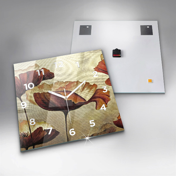 Skleněné hodiny čtvercové Malované máky