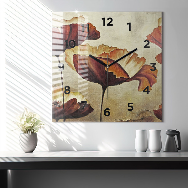 Skleněné hodiny čtvercové Malované máky