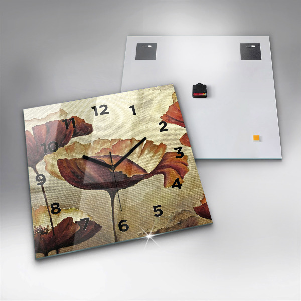 Skleněné hodiny čtvercové Malované máky