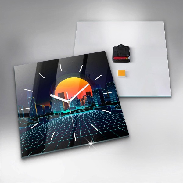 Čtvercové nástěnné hodiny Město v kyberprostoru