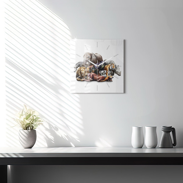 Skleněné hodiny čtvercové Divoká zvířata