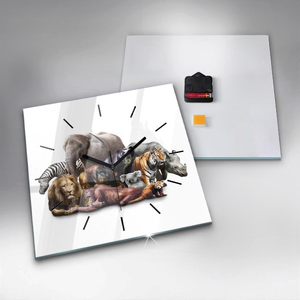 Skleněné hodiny čtvercové Divoká zvířata