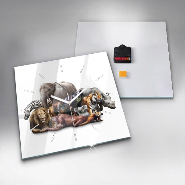 Skleněné hodiny čtvercové Divoká zvířata