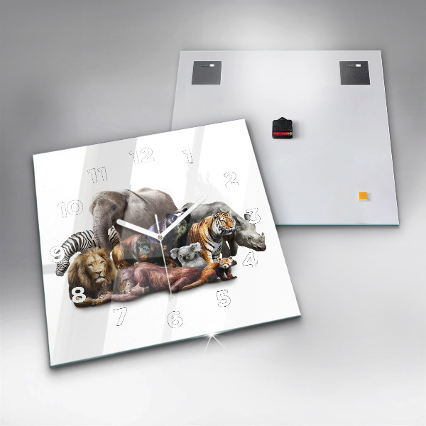 Skleněné hodiny čtvercové Divoká zvířata