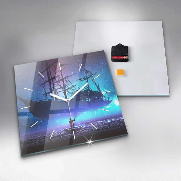 Čtvercové nástěnné hodiny Fantazie plachetnice