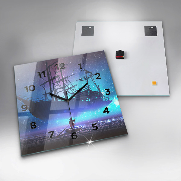 Čtvercové nástěnné hodiny Fantazie plachetnice