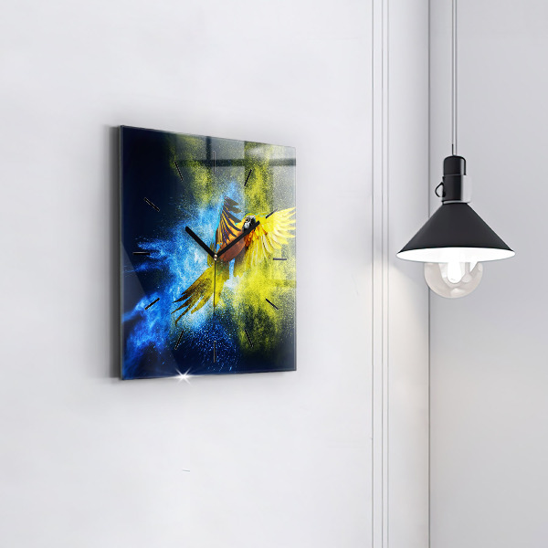 Čtvercové nástěnné hodiny Barevný papoušek