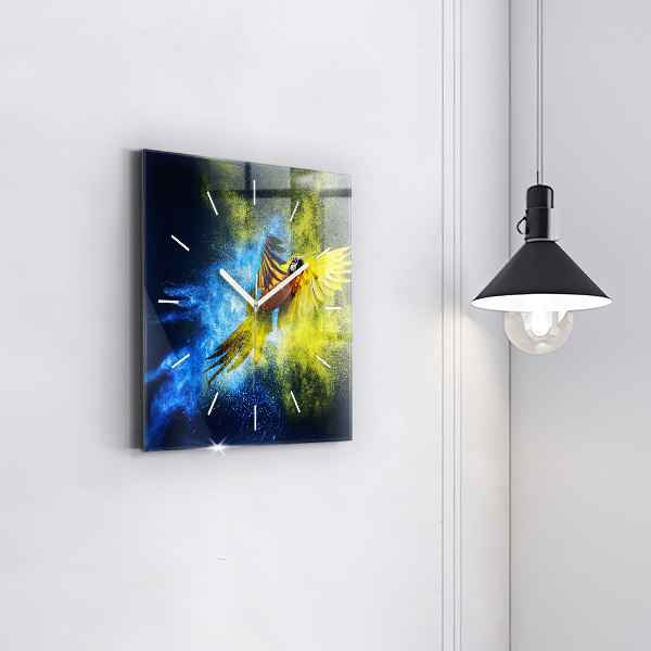 Čtvercové nástěnné hodiny Barevný papoušek