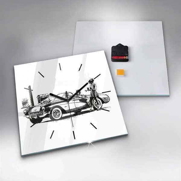 Skleněné hodiny čtvercové Retro ilustrace