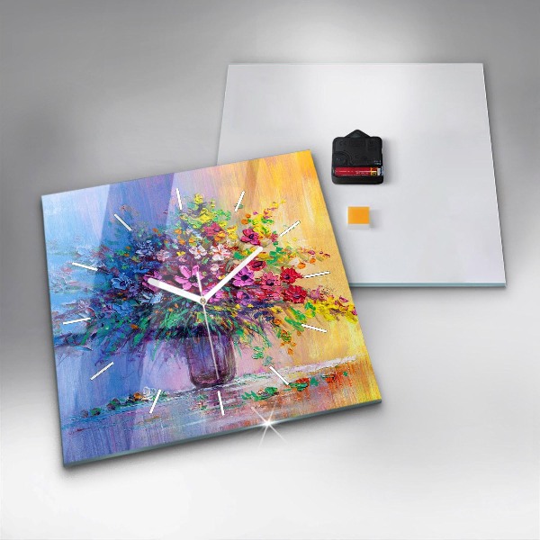 Čtvercové nástěnné hodiny Květiny ve váze