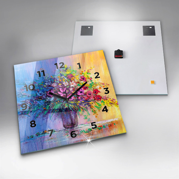 Čtvercové nástěnné hodiny Květiny ve váze