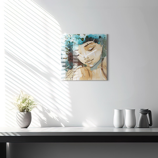 Skleněné hodiny čtvercové Abstrakce Žena