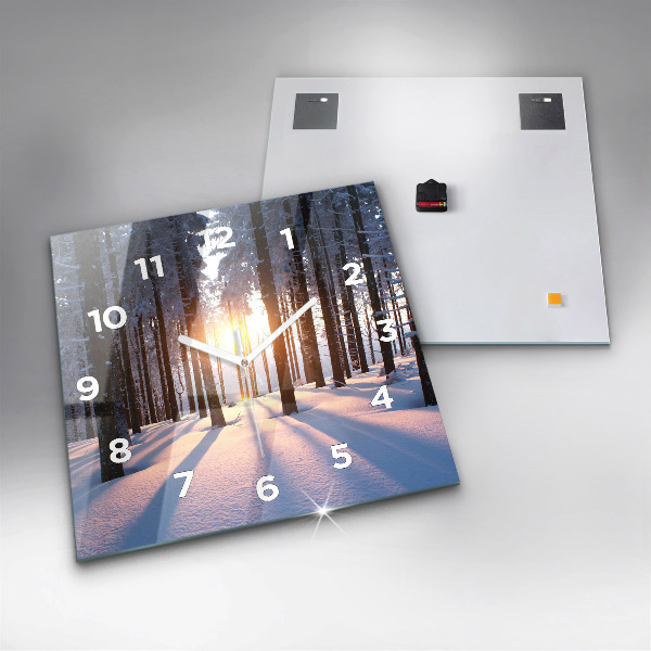 Skleněné hodiny čtvercové Les při západu slunce