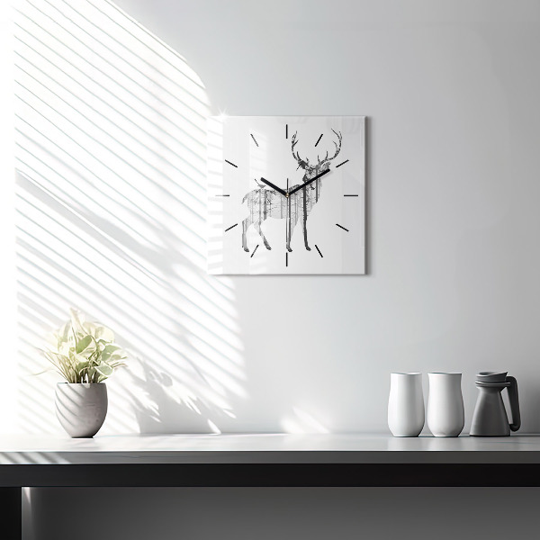 Skleněné hodiny čtvercové Silueta jelena Les