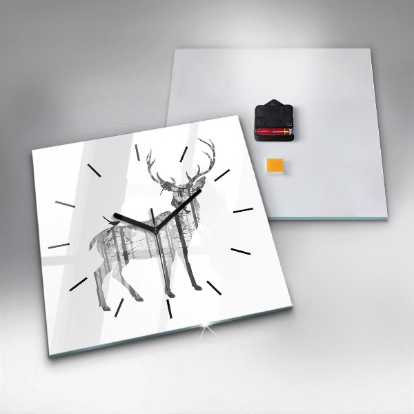 Skleněné hodiny čtvercové Silueta jelena Les