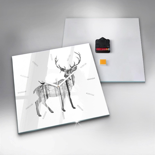 Skleněné hodiny čtvercové Silueta jelena Les