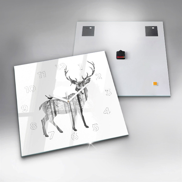 Skleněné hodiny čtvercové Silueta jelena Les