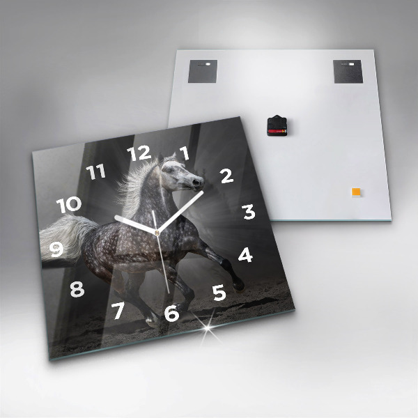 Skleněné hodiny čtvercové Cválající kůň