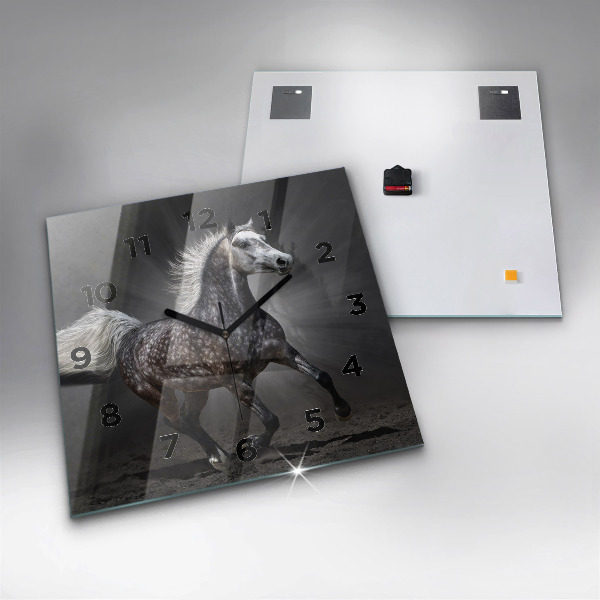 Skleněné hodiny čtvercové Cválající kůň