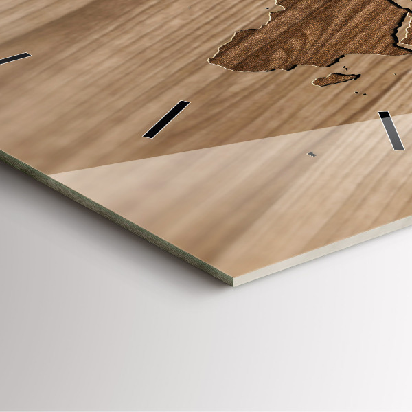 Skleněné hodiny čtvercové Mapa světa na dřevě