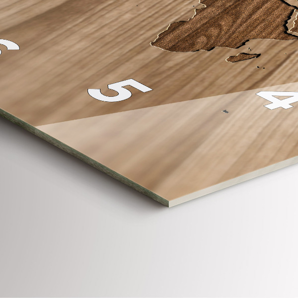 Skleněné hodiny čtvercové Mapa světa na dřevě