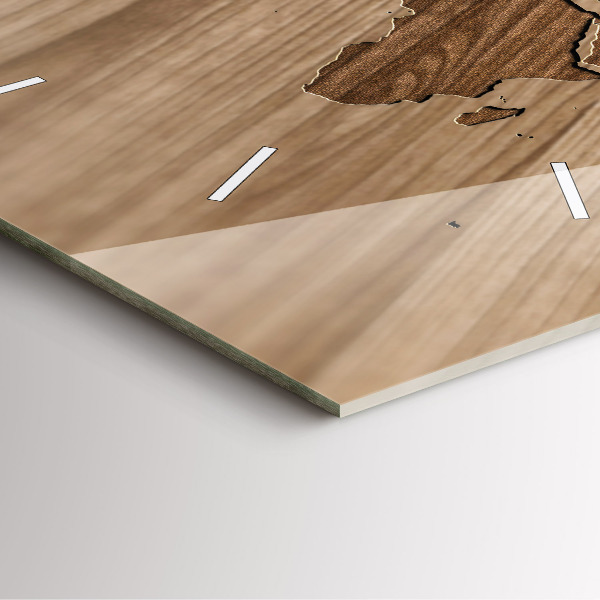 Skleněné hodiny čtvercové Mapa světa na dřevě