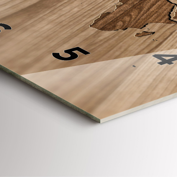 Skleněné hodiny čtvercové Mapa světa na dřevě