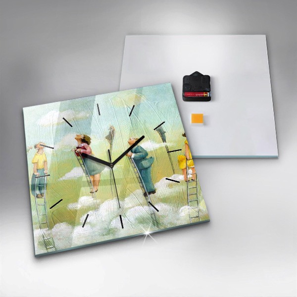 Skleněné hodiny čtvercové Lidé na žebříku