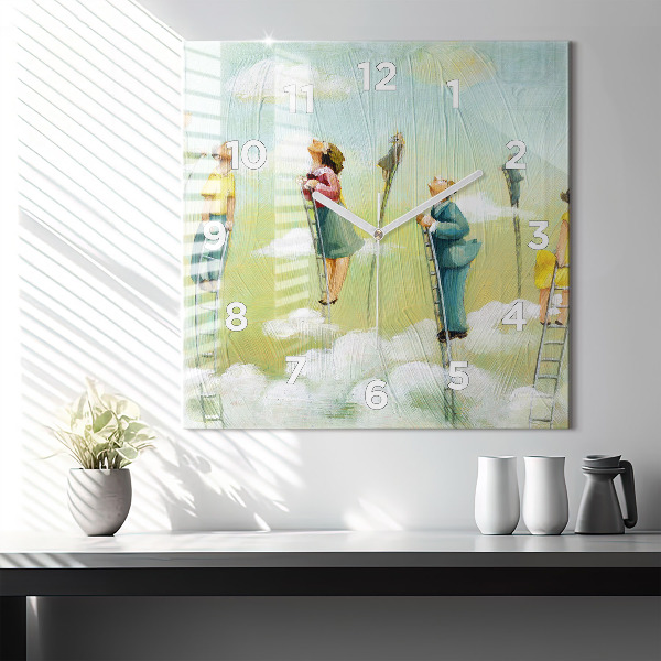 Skleněné hodiny čtvercové Lidé na žebříku