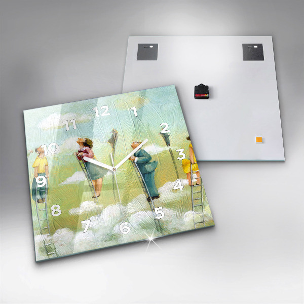 Skleněné hodiny čtvercové Lidé na žebříku