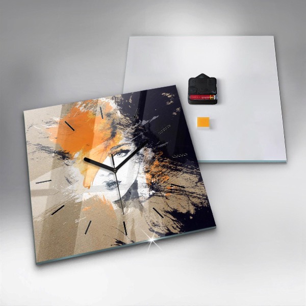 Skleněné hodiny čtvercové Abstraktní portrét ženy