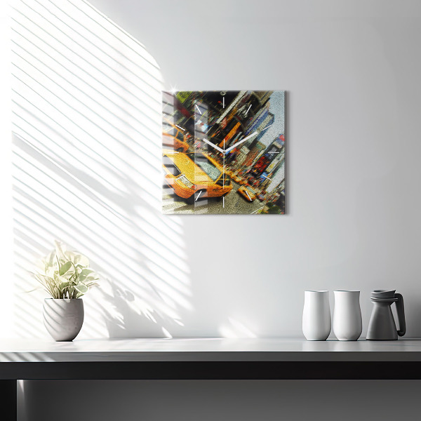 Skleněné hodiny čtvercové Newyorské taxíky