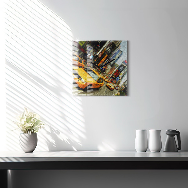 Skleněné hodiny čtvercové Newyorské taxíky