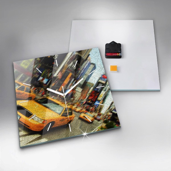 Skleněné hodiny čtvercové Newyorské taxíky