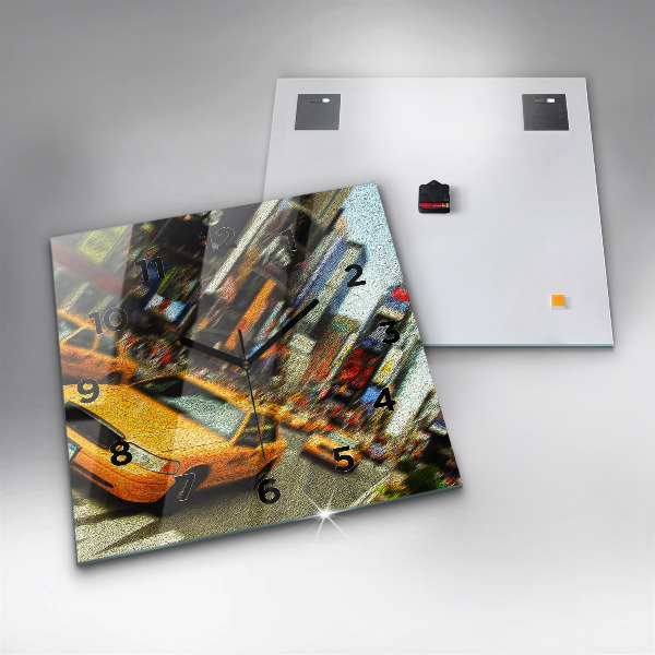 Skleněné hodiny čtvercové Newyorské taxíky