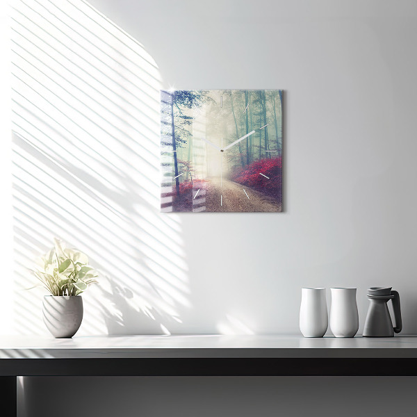 Skleněné hodiny čtvercové Podzimní cesta Lesní mlha