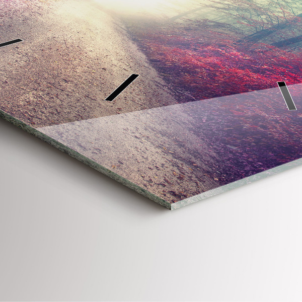 Skleněné hodiny čtvercové Podzimní cesta Lesní mlha