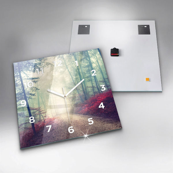 Skleněné hodiny čtvercové Podzimní cesta Lesní mlha