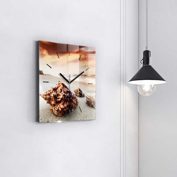 Skleněné hodiny čtvercové Mušle na pláži