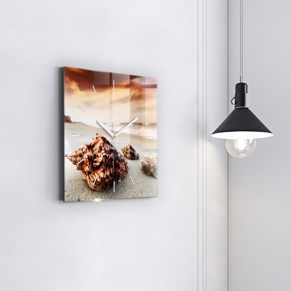 Skleněné hodiny čtvercové Mušle na pláži