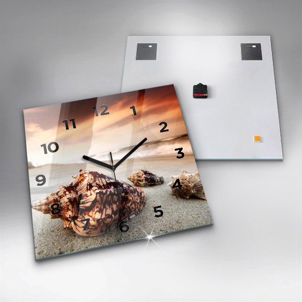 Skleněné hodiny čtvercové Mušle na pláži