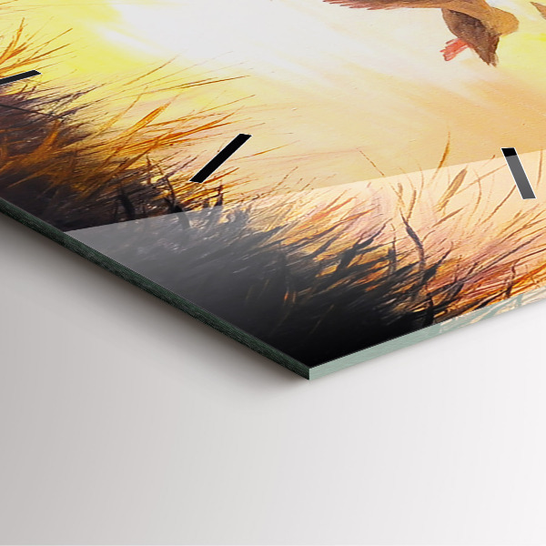 Skleněné hodiny čtvercové Jeřábi při západu slunce