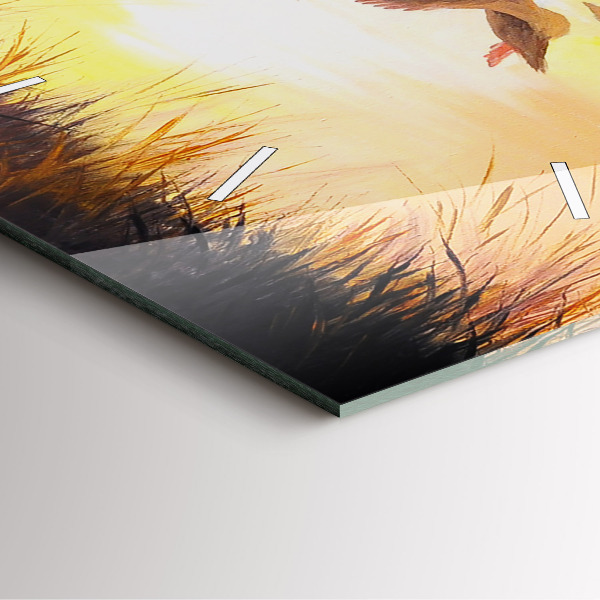 Skleněné hodiny čtvercové Jeřábi při západu slunce